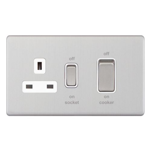 Selectric 45 Amp Cooker Unit with 13 Amp Socket Satin Chrome