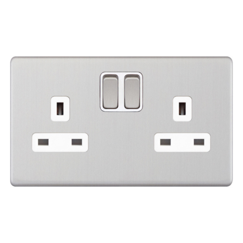 Selectric 2 Gang 13 Amp Socket SP Switched Satin Chrome