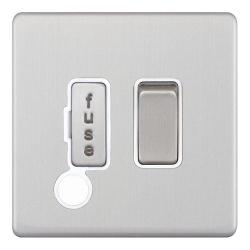 Selectric 13 Amp Fused Connection Unit DP Switched w/ Flex Satin Chrome White Insert