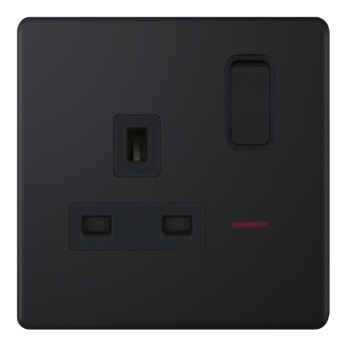 Selectric 1 Gang 13 Amp Socket w/ LED Neon DP Switched Matt Black