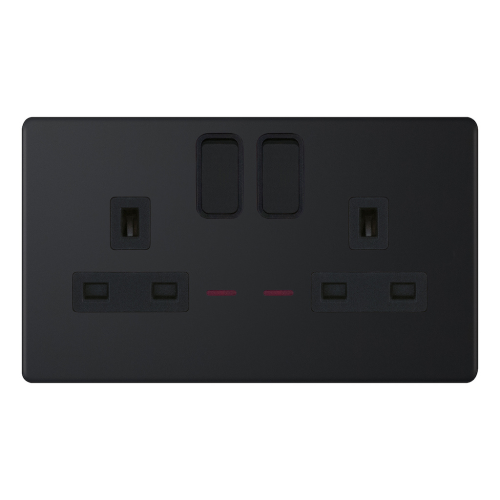 Selectric 2G 13A Socket w/ LED Neons DP Switched Matt Black
