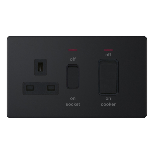 Selectric 45 Amp Cooker Unit w/ 13 Amp Socket & LED Neon Matt Black