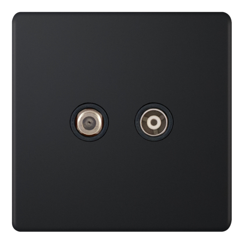 Selectric 1G F-Type Satellite Socket & TV/FM ﻿Coaxial/Aerial Socket Matt Black