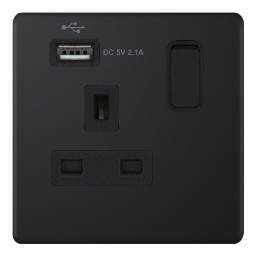 Selectric 1G 13A Socket w/ 1 x USB Port SP Switched Matt Black
