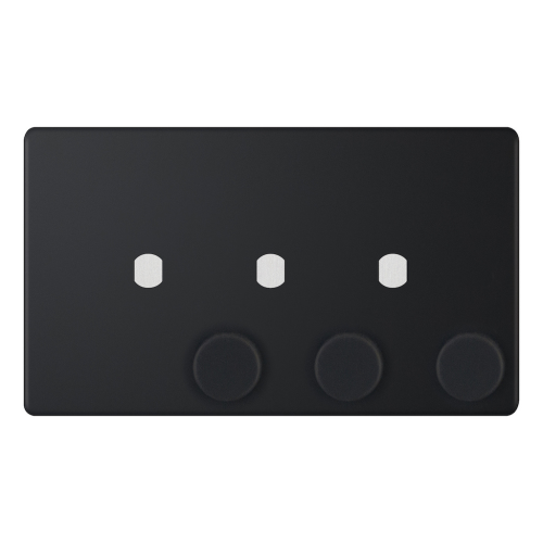Selectric 3 Aperture Empty Dimmer Plate with Knobs Matt Black