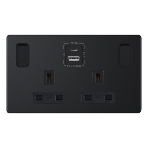 Selectric 13A Socket 2G Switched SP USB Type A/USB Type C (2.4A / 3A) Matt Black
