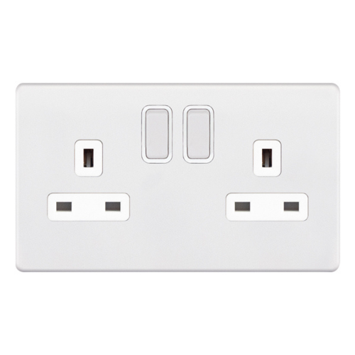 Selectric 2 Gang 13 Amp Socket DP Switched Matt White