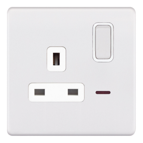 Selectric 1 Gang 13 Amp Socket w/ LED Neon DP Switched Matt White