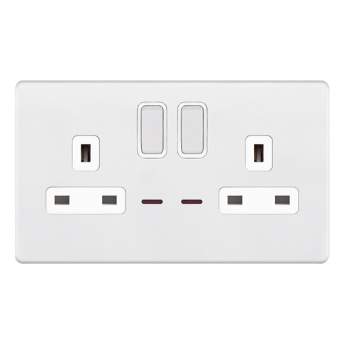 Selectric 2G 13A Socket w/ LED Neons DP Switched Matt White