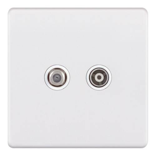 Selectric 1G F-Type Satellite Socket & TV/FM ﻿Coaxial/Aerial Socket Matt White