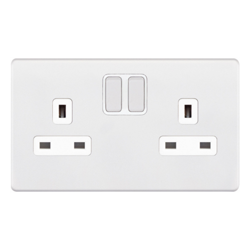 Selectric 2 Gang 13 Amp Socket SP Switched Matt White