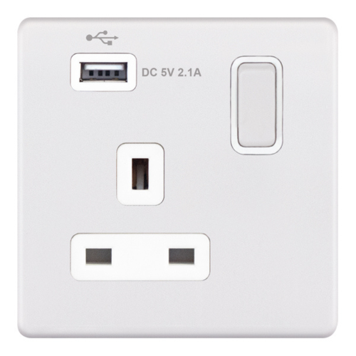 Selectric 1G 13A Socket w/ 1 x USB Port SP Switched Matt White