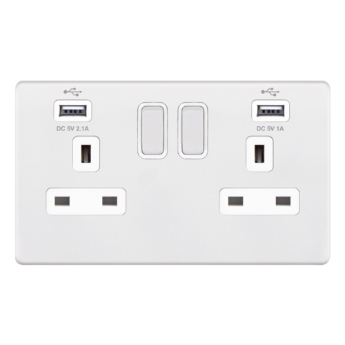 Selectric 2G 13A Socket w/ 2 x USB Ports SP Switched Matt White