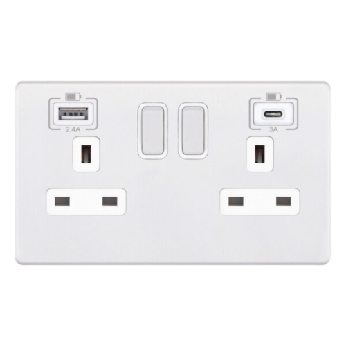 Selectric 2 Gang 13 Amp Socket with 2 x USB Ports SP Switched Matt White