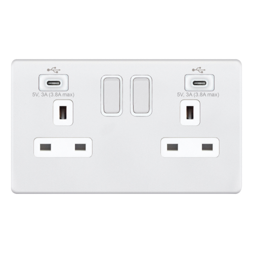 Selectric 2G Switched Socket w/ 2 x USB Type C (3A / 3A) Matt White
