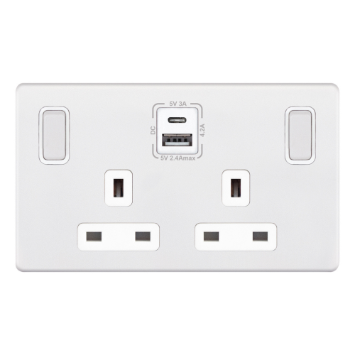 Selectric 13A Socket 2G Switched SP USB Type A/USB Type C (2.4A / 3A) Matt White