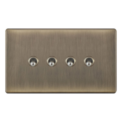 Selectric 10 Amp Toggle Switch 4 Gang 2 Way Antique Brass
