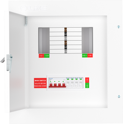 Live 4 Way Three Phase Board c/w 125A Main Switch Incomer+4P20KA-40KA Surge Device