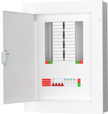 Live 8 Way Three Phase Board c/w 125A Main Switch Incomer+4P20KA-40KA Surge Device