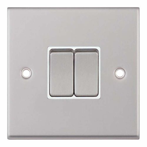 10 Amp Plate Switch 2 Gang 2 Way - Satin Chrome with White Insert