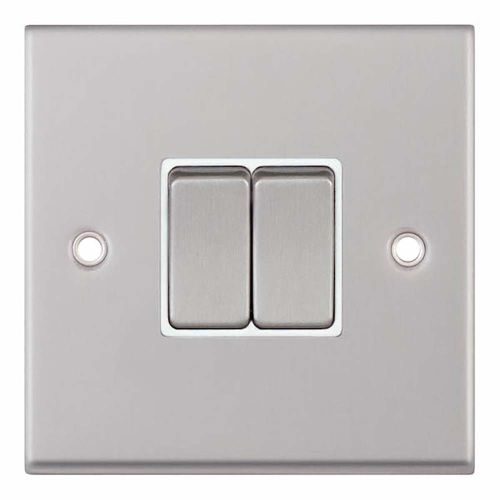 10 Amp Plate Switch 2 Gang 2 Way - Satin Chrome with White Insert