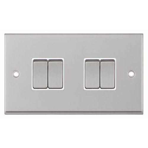 10 Amp Plate Switch 4 Gang 2 Way - Satin Chrome with White Insert 