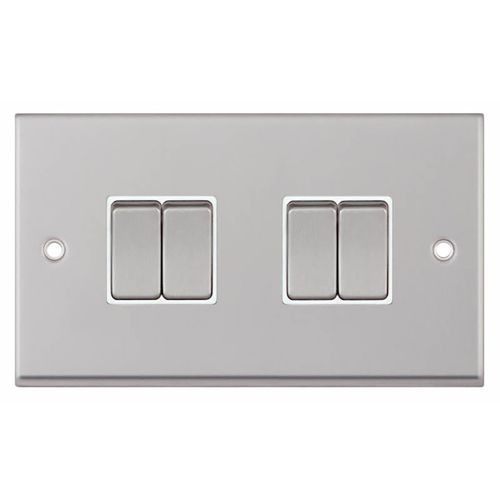 10 Amp Plate Switch 4 Gang 2 Way - Satin Chrome with White Insert 