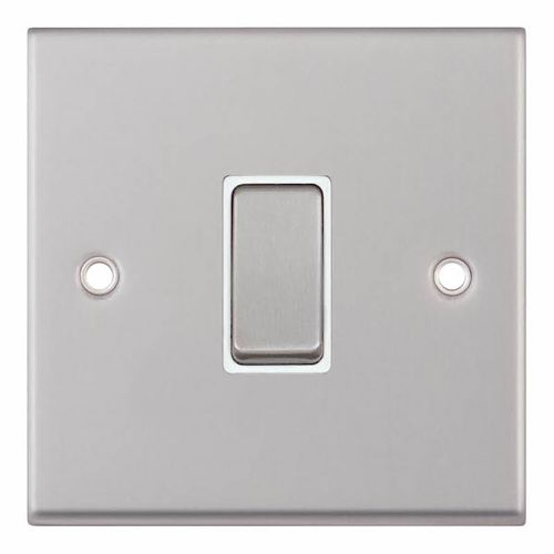10 Amp Plate Switch  1 Gang Intermediate - Satin Chrome with White Insert 