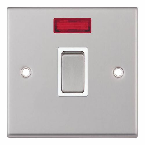 20 Amp DP Switch with Neon - Satin Chrome with White Insert 