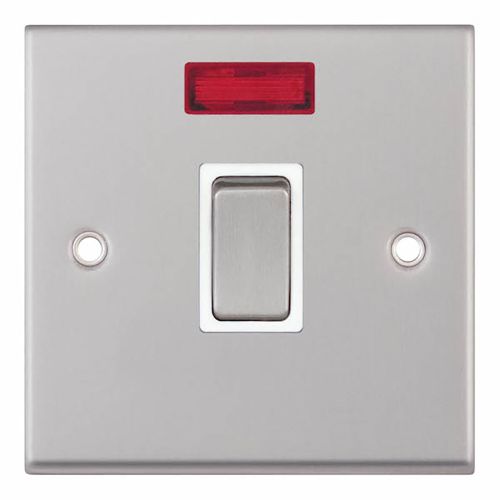 20 Amp DP Switch with Neon - Satin Chrome with White Insert 