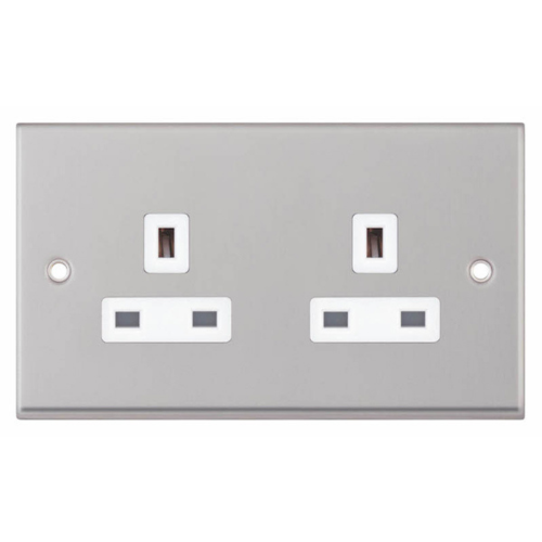 Selectric 2 Gang 13 Amp Socket Unswitched Satin Chrome