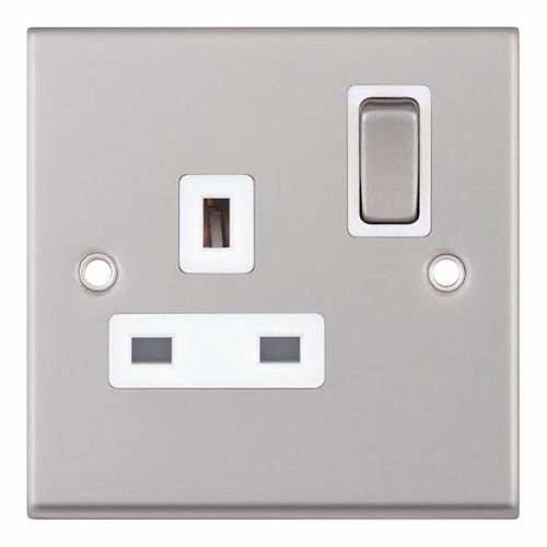 1 Gang 13 Amp Socket DP Switched - Satin Chrome with White Insert          
