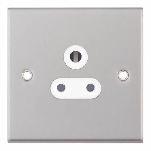 5 Amp Round Pin Socket - 3 Pin - Unswitched - Satin Chrome with White Inserts by Meteor Electrical 
