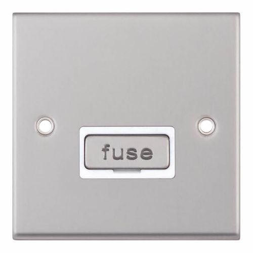 13 Amp Fused Connection Unit - Unswitched - Satin Chrome with White Insert by Meteor Electrical 