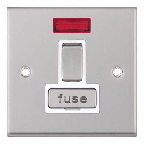 13 Amp Fused Connection Unit with Neon DP - Satin Chrome with White Insert 