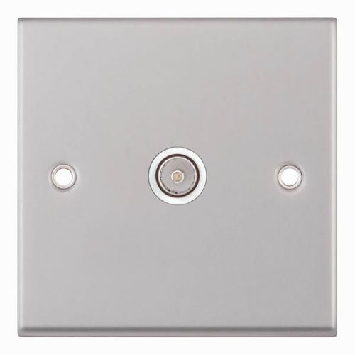1 Gang TV/FM Coaxial/Aerial Socket - Satin Chrome with White Insert by Meteor Electrical 
