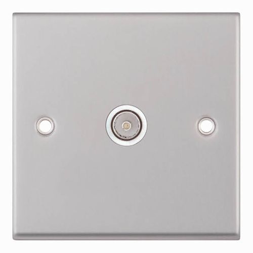 1 Gang TV/FM Coaxial/Aerial Socket - Satin Chrome with White Insert by Meteor Electrical 