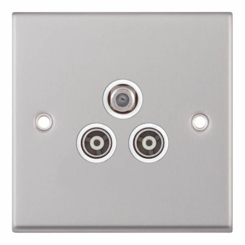 Selectric 1G F-Type Satellite Socket + 2G TV/FM ﻿Coaxial/Aerial Socket Isolated Satin Chrome