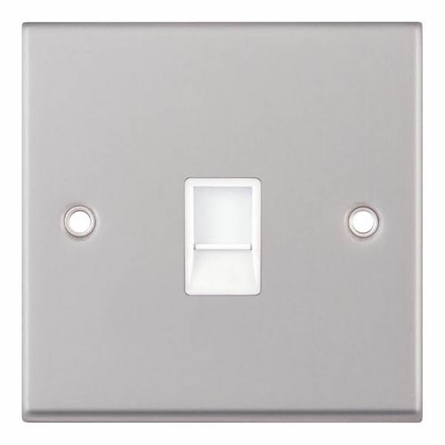 1 Gang RJ11 Computer / Data Socket - Satin Chrome with White Insert by Meteor Electrical 