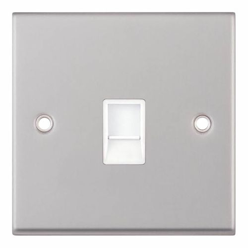 1 Gang RJ11 Computer / Data Socket - Satin Chrome with White Insert by Meteor Electrical 