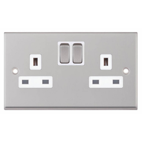 Selectric 2 Gang 13A Socket SP Switched Satin Chrome