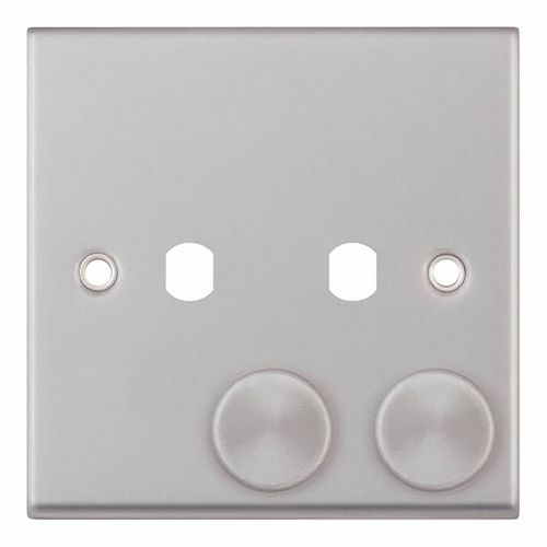 2 Aperture Empty Dimmer Plate with Knobs – Satin Chrome