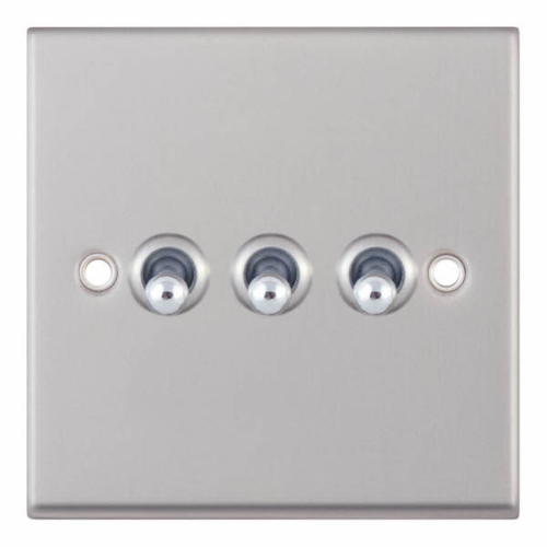 Selectric 10A Toggle Switch 3 Gang 2 Way Satin Chrome 