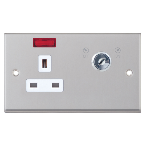 Selectric 13 Amp 1 Gang DP Key Operated Lockable Socket w/ Neon Satin Chrome