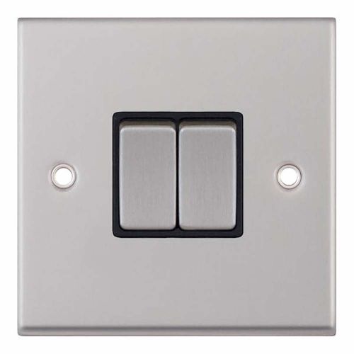 10 Amp Plate Switch  2 Gang 2 Way - Satin Chrome with Black Insert