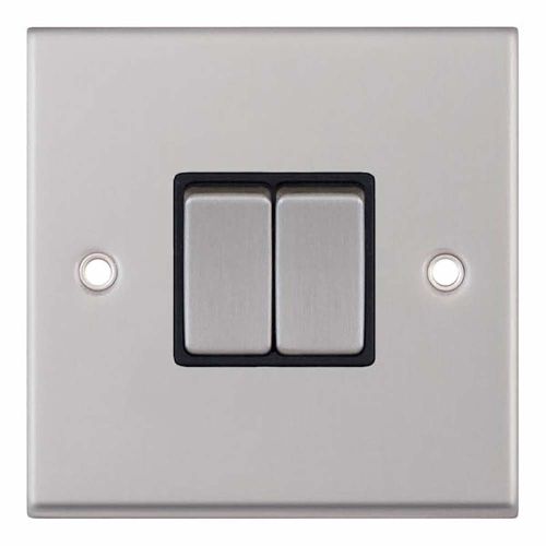 10 Amp Plate Switch  2 Gang 2 Way - Satin Chrome with Black Insert