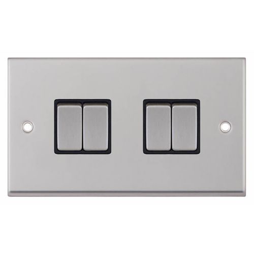 10 Amp Plate Switch  4 Gang 2 Way - Satin Chrome with Black Insert