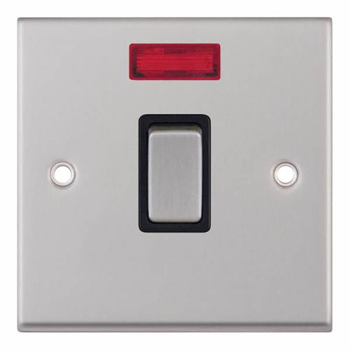 20 Amp DP Switch with Neon - Satin Chrome with Black Insert 