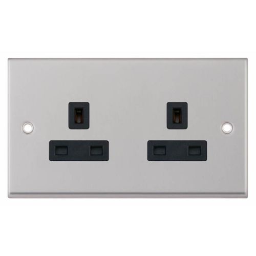 Selectric 2 Gang 13 Amp Socket Unswitched Satin Chrome Black Inserts
