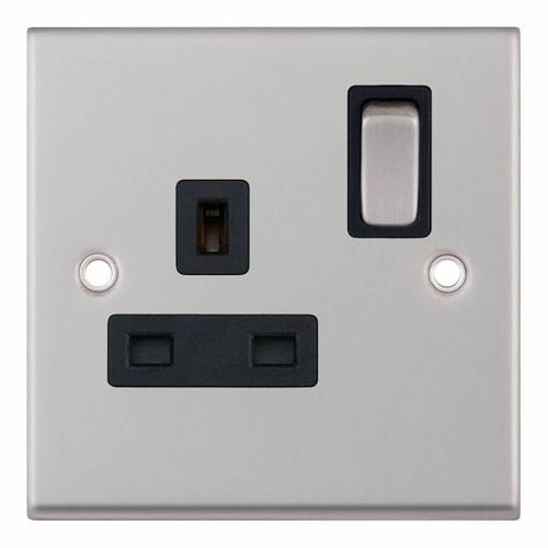13 Amp Socket Outlet Switched -  Satin Chrome with Black Inserts 